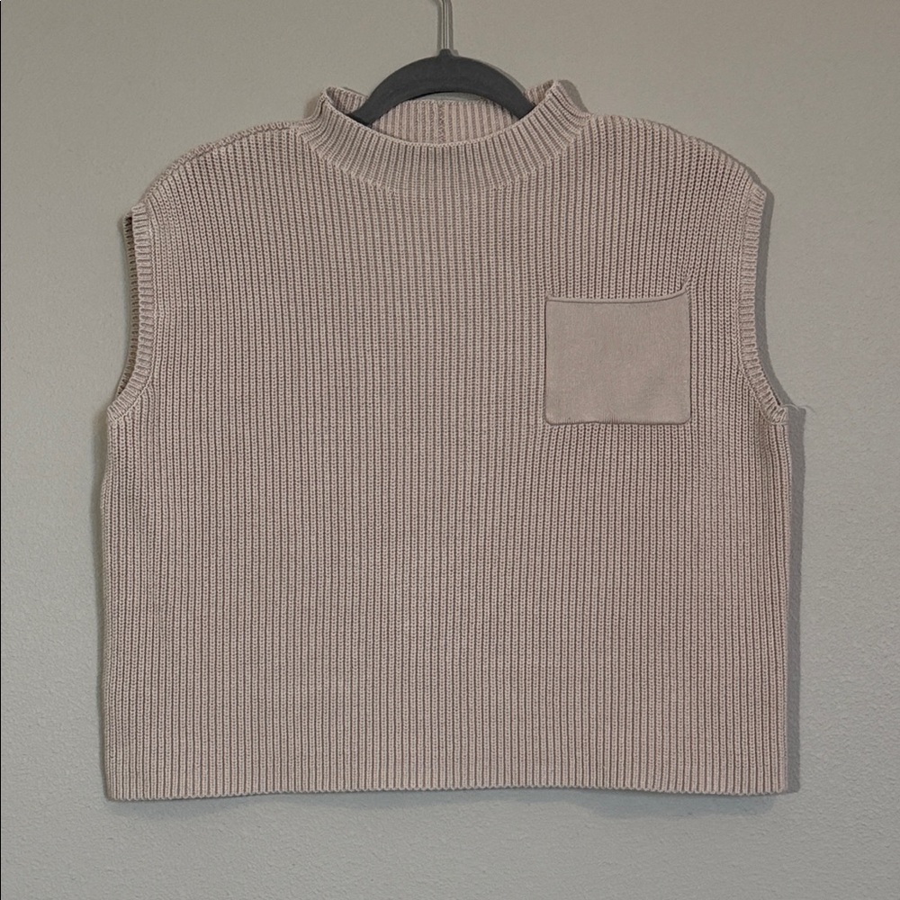 Women's Ribbed heavy Knit Vest - Beige, Small oversized